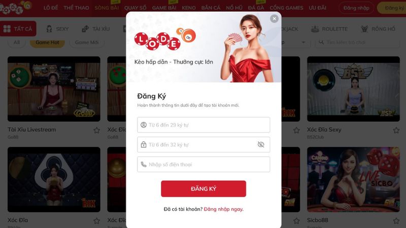 Người chơi áp dụng 4 bước là đăng ký LoDe88 thành công